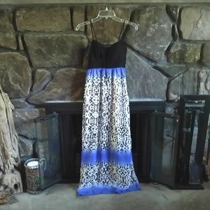 Three pink hearts black & blue maxi dress medium